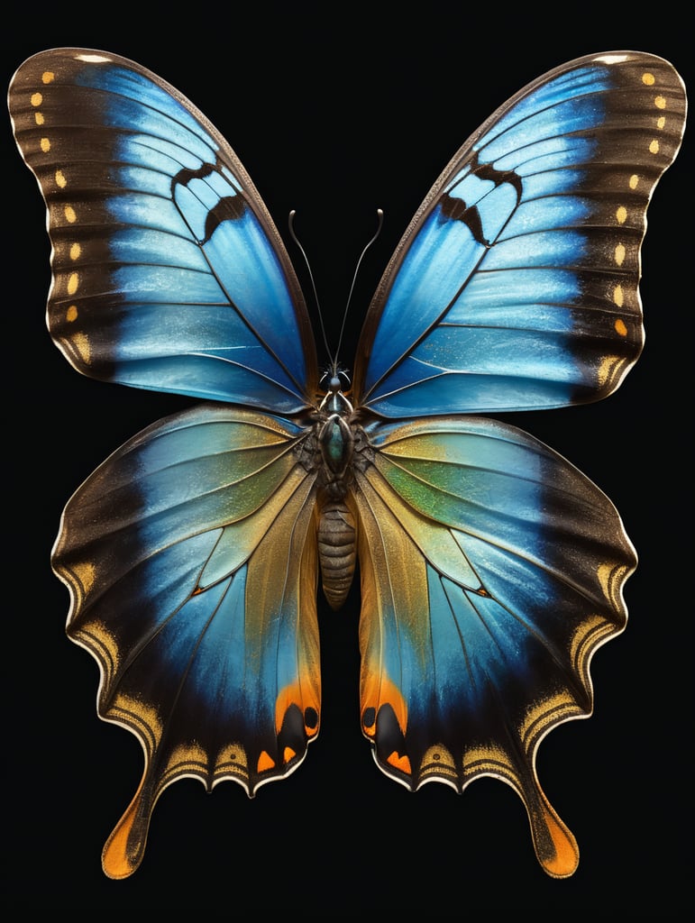 colorful morpho butterfly wings on black background