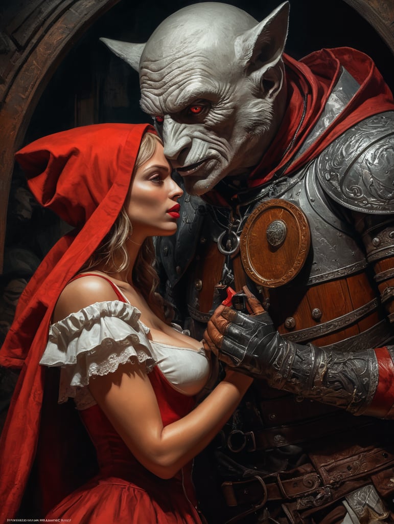 red riding hood seducing Picasso in Bosh painting