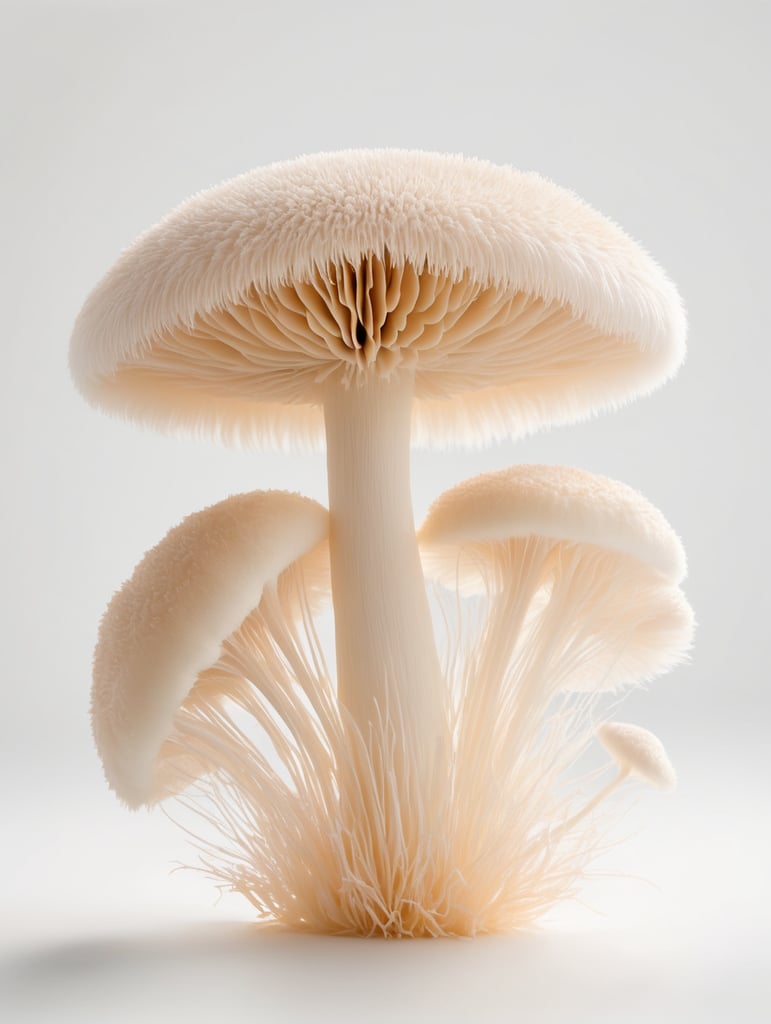 Australian lion's mane mushroom, isolated on white background, multi- design element for product packaging