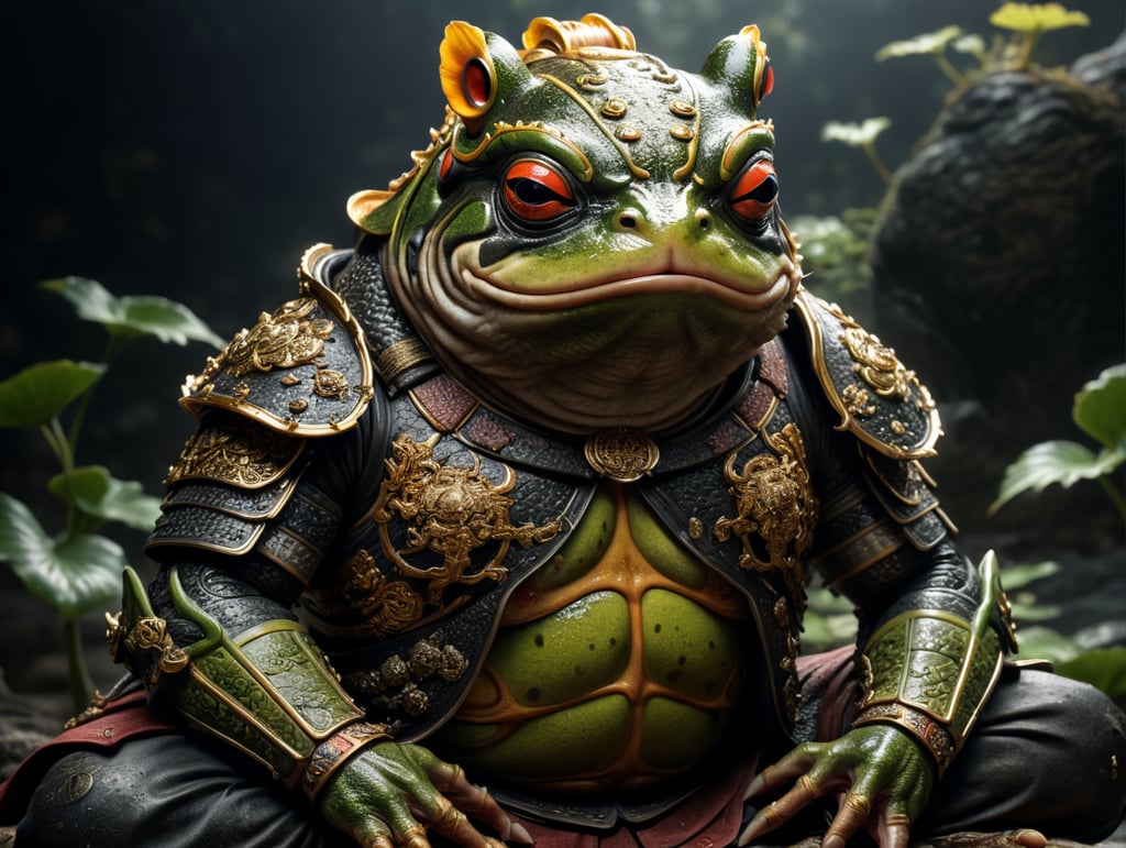 samurai frog meditating