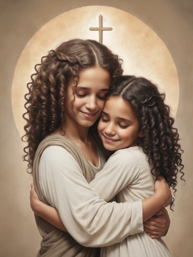 Curly girl hugging Jesus