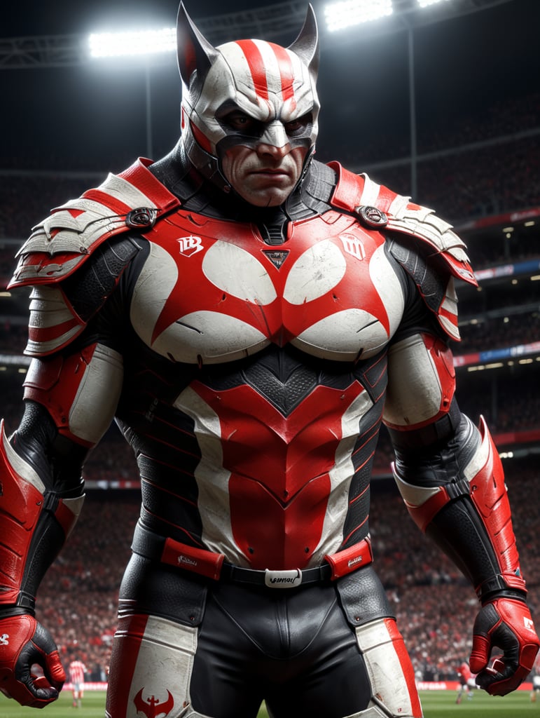 bat, wearing red and white striped, football kit