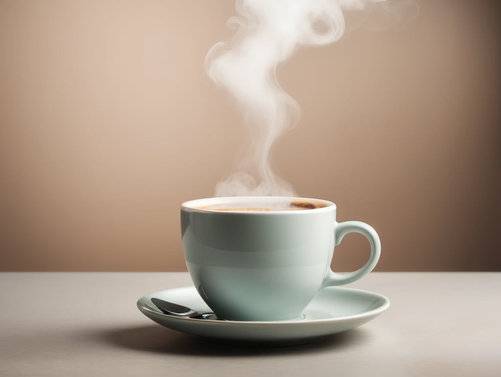 coffee cup on neutral background with steam rising from the cup