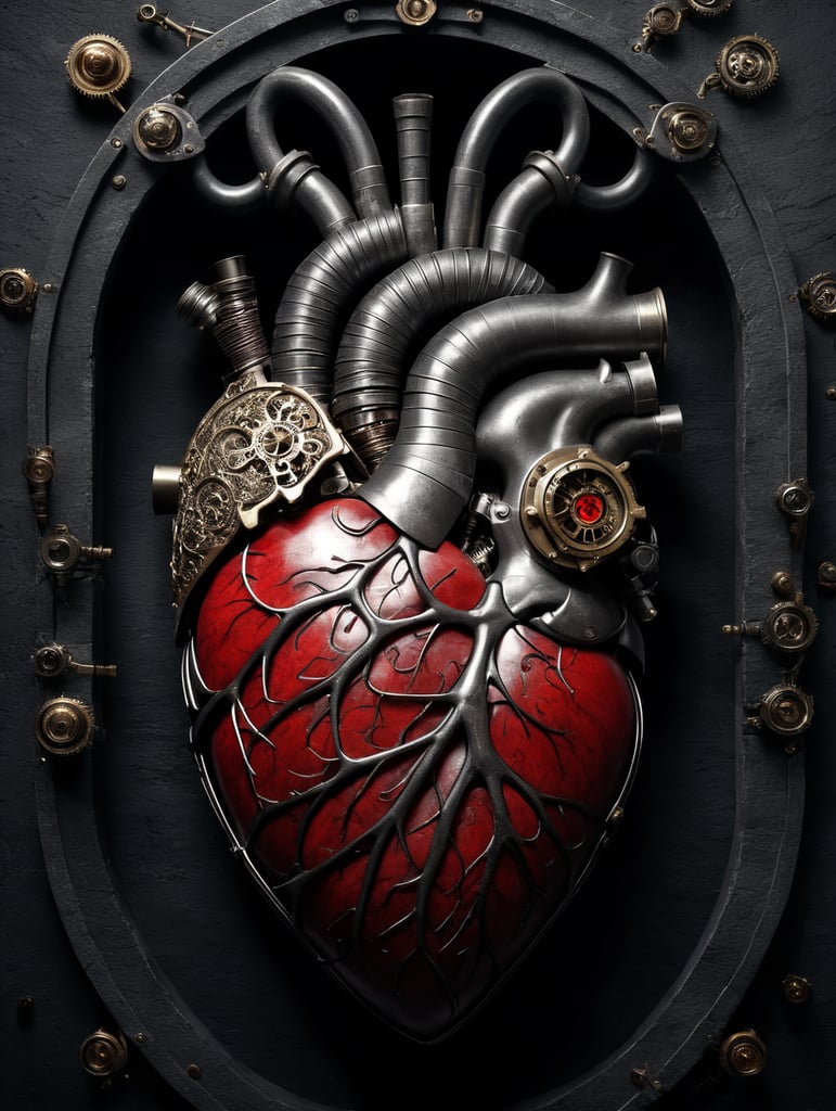 human heart made by a skilled craftsman in medieval steampunk style