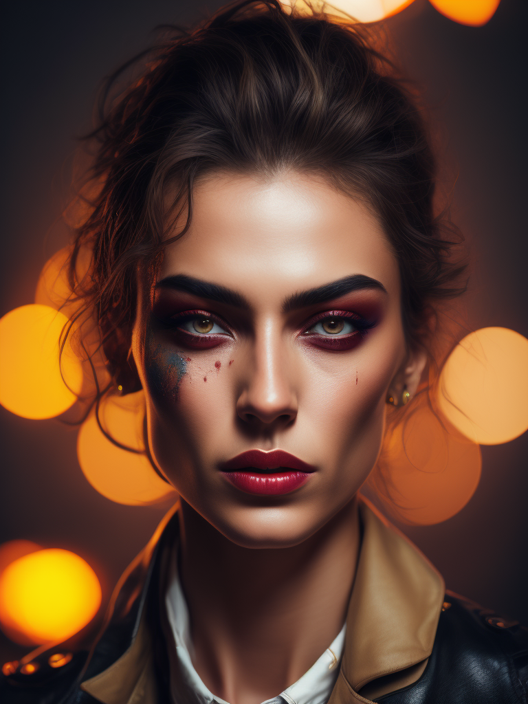 'Portrait of Yigit Özsener, bright and duotone colors, elegant, highly detailed, vogue, fashion magazine, sharp focus, bright expressive makeup, dramatic lighting, depth of field, incredibly high detailed, blurred background' painful facial expression,