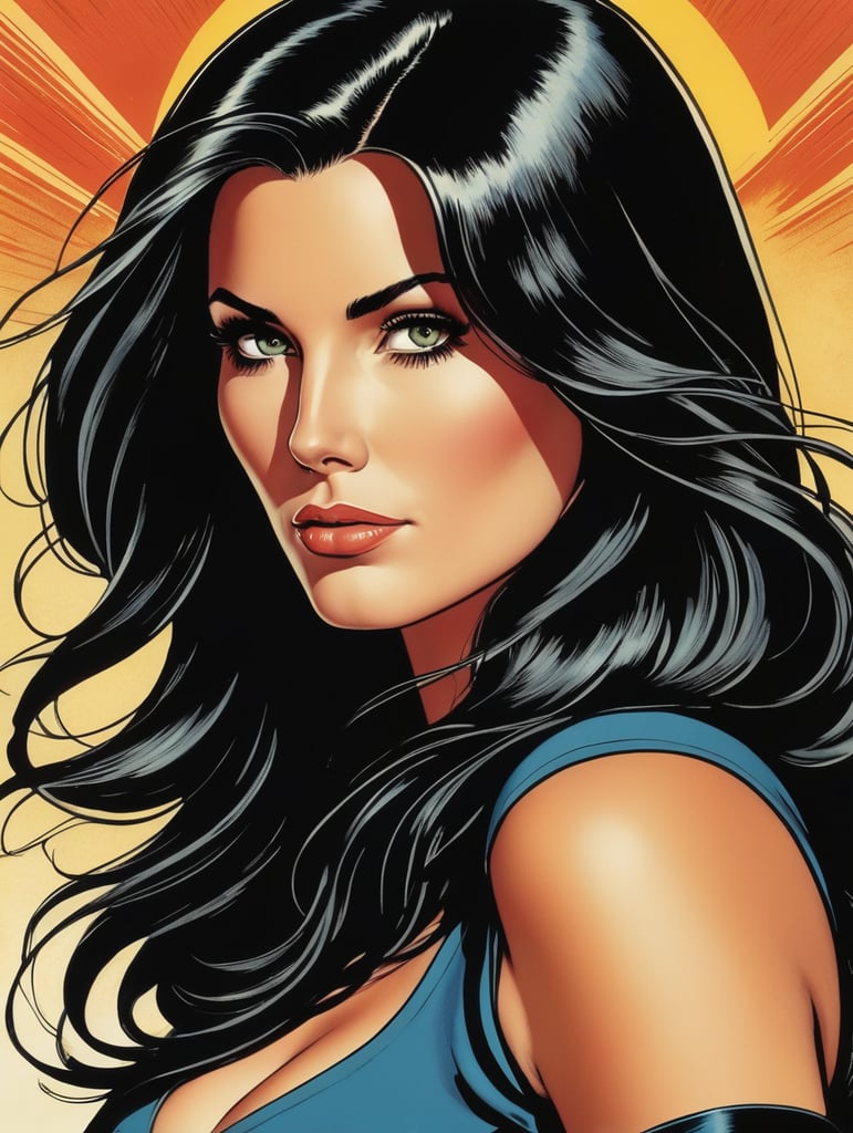 This artwork cover for a comic book of a beautiful mom with long hair by George Wilson is an eye-catching poster-style drawing and illustration representing the iconic pulp style.