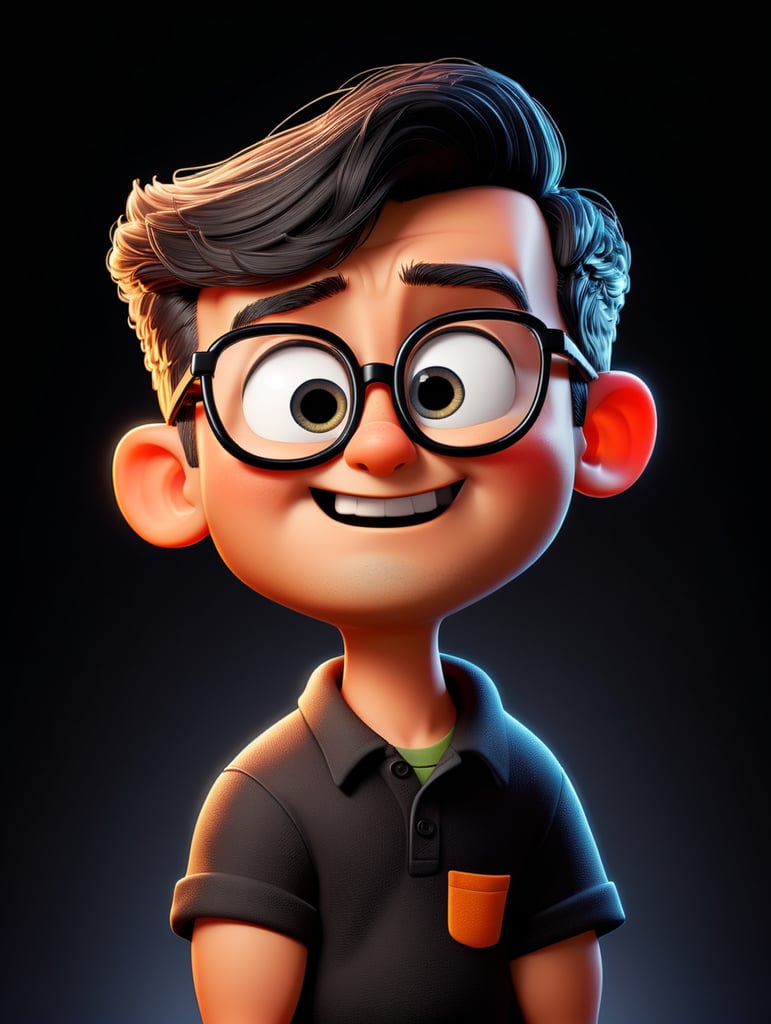 cartoon character with black glasses, cartoon, isolated, black background