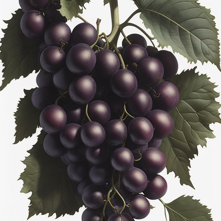 Grapes with leaves and roses, Vintage, digital art style, white background,Photoillustration, Art Deco