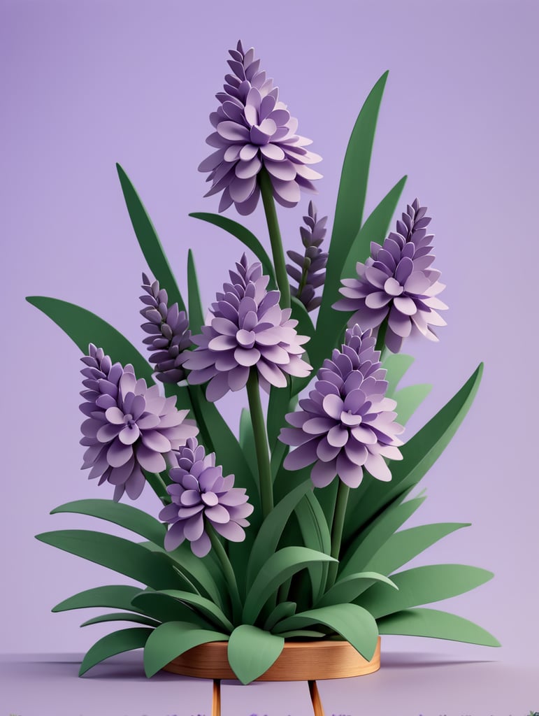 lavender flowers made of paper on a wooden stand on a lavender background