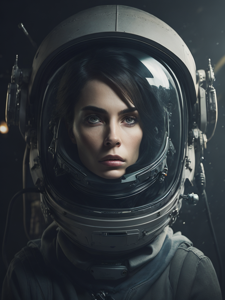 Woman astronaut, solar eclipse, space background