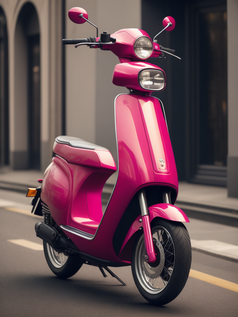 A bright pink electric moped designed by dieter rams, modern, sleek design