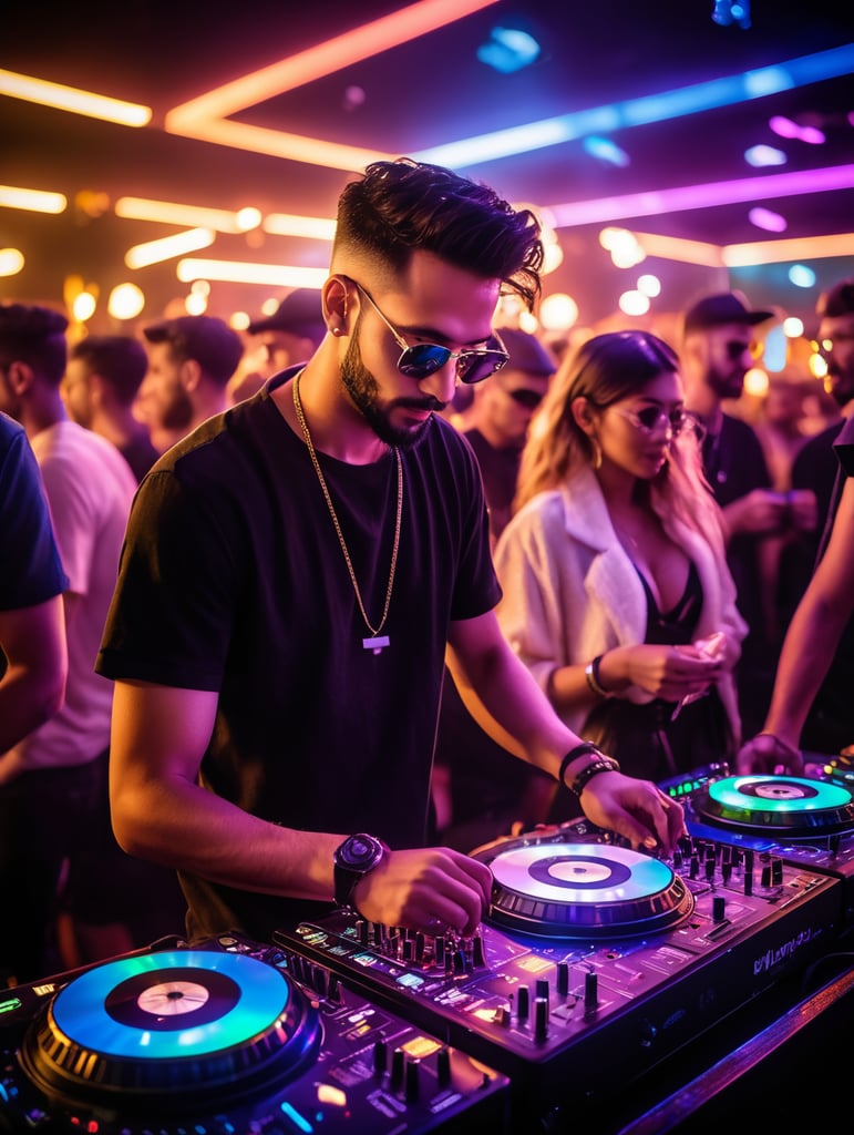 party, people, neon, club, lights, night, dj, music