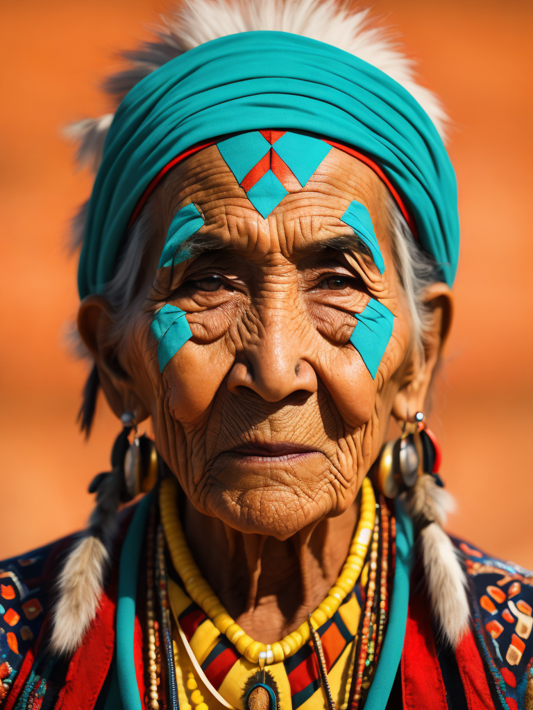 native american old woman 80 years old in national dress