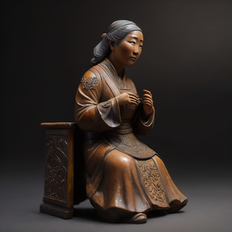 ancient small clay and glazed Chinese sculpture of a woman, deep atmosphere, realistic