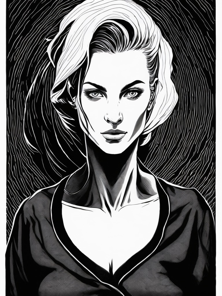 Portrait of a women, Illustration, Ink, Nudity, B , France, style of Apollonia Saintclair
