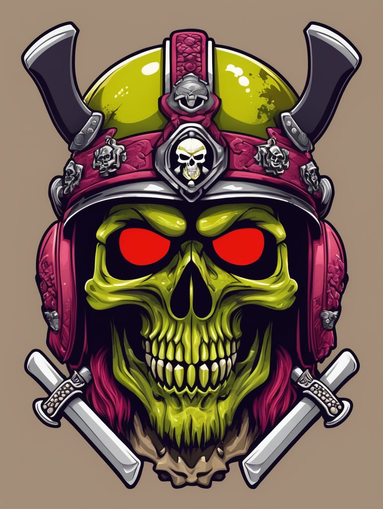 Zombie Skull with Japanese samurai helmet, mascot logo, e-gaming, bright colors, Gaming Logo, vector image
