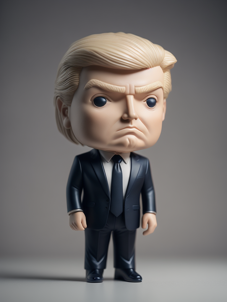 Intricate portrait of 3d render of funko pop of Donald Trump, whole wide shot