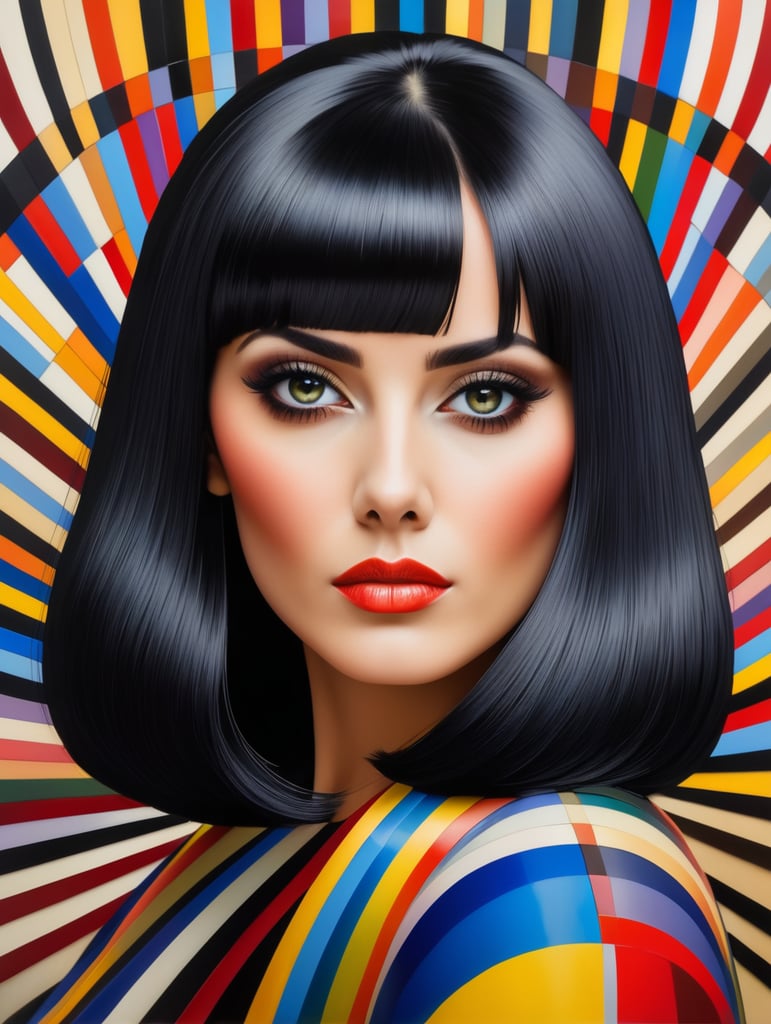 Portrait of a woman with black hair, style of Yaacov Agam