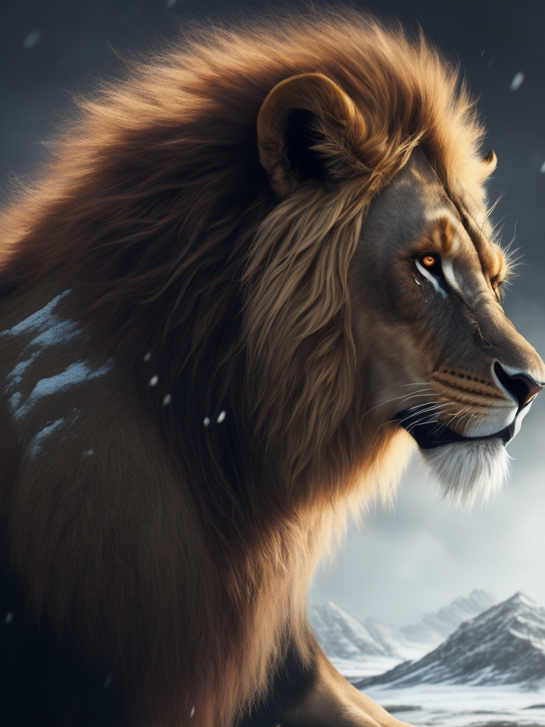 Мутант человек лев, холод горы, зима