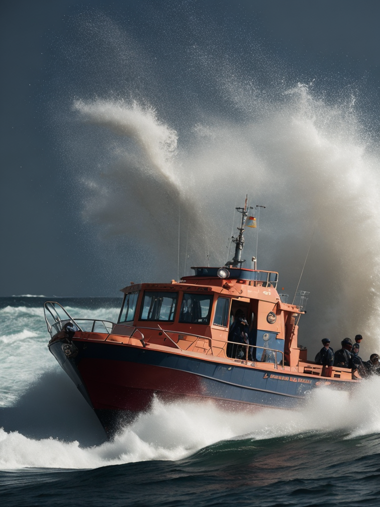 Crashing waves on a United States coast guard boat