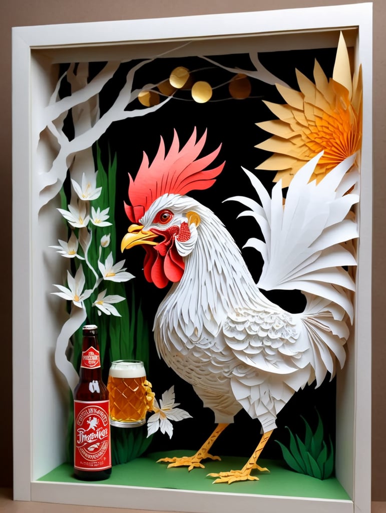 Drunk rooster holding beer