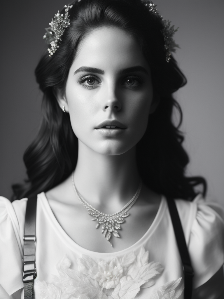 lana del rey with wings and flower crown. use face from the photo