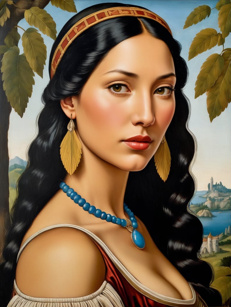 Pocahontas, Painting Oil Italy 15th Century, style of Sandro Botticelli