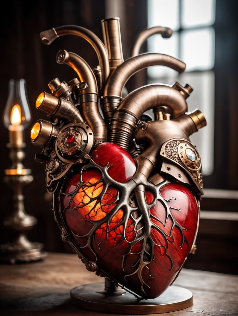 human heart made by a skilled craftsman in medieval steampunk style