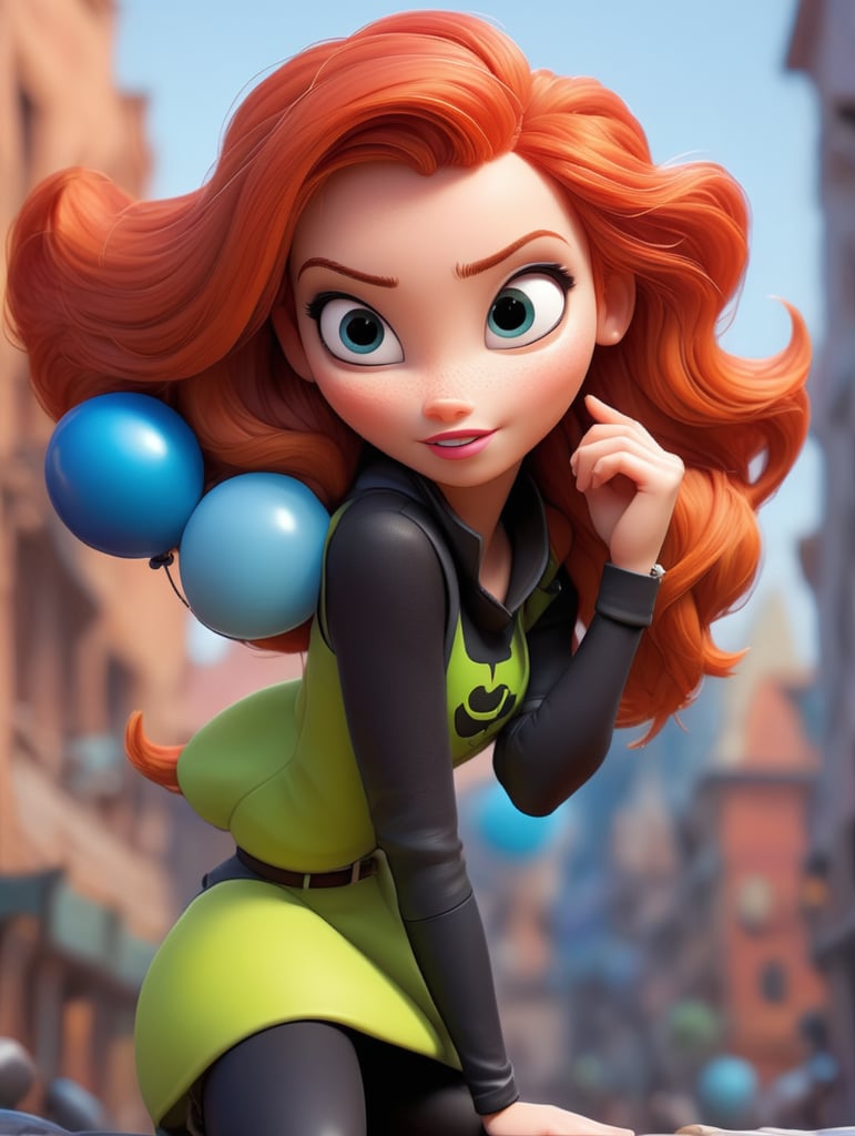 redhead girl action pose