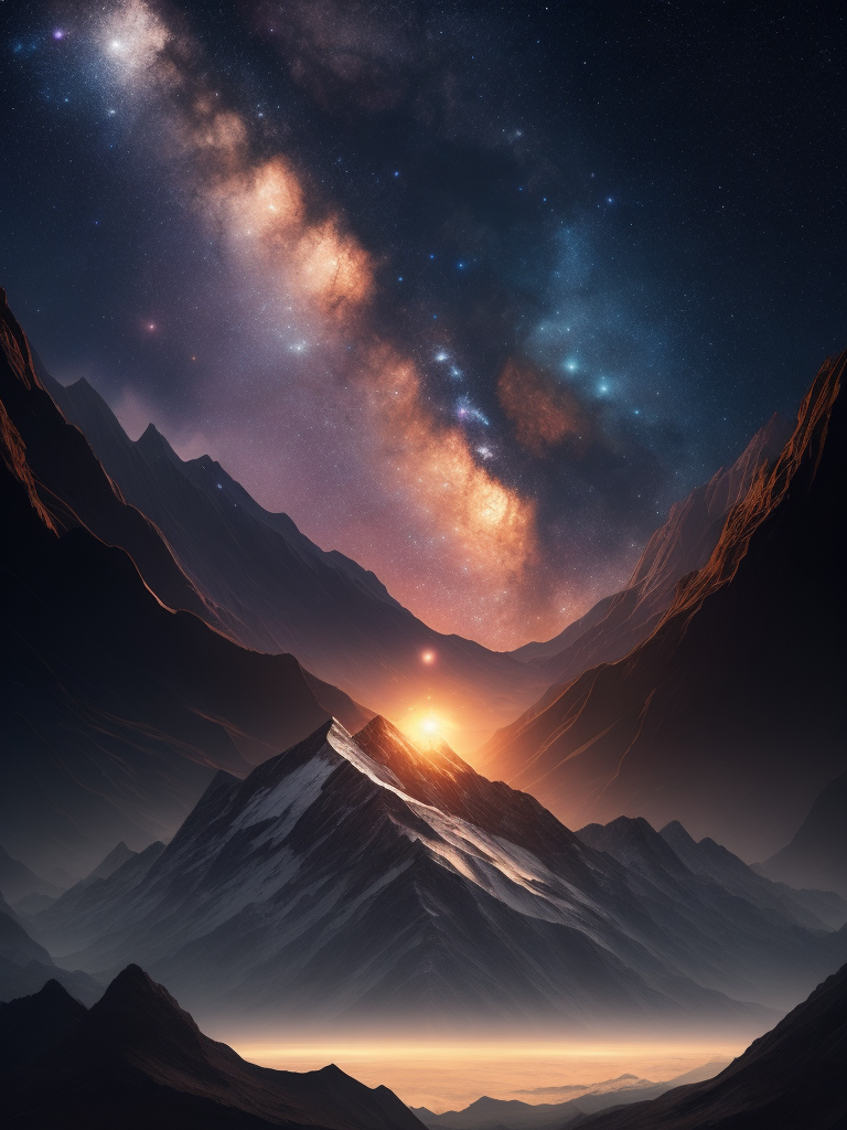 amazing mountains in space with stars