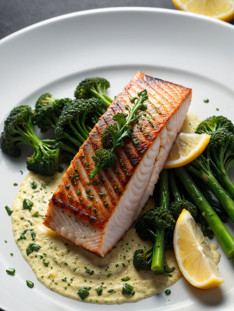 pan seared fish fillet with broccolini