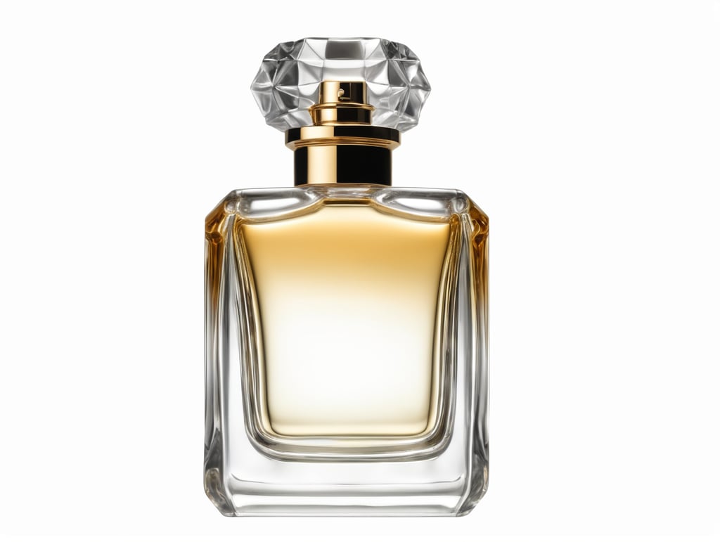 professional photography of a luxury perfume bottle , no background, no label, clear, mockup