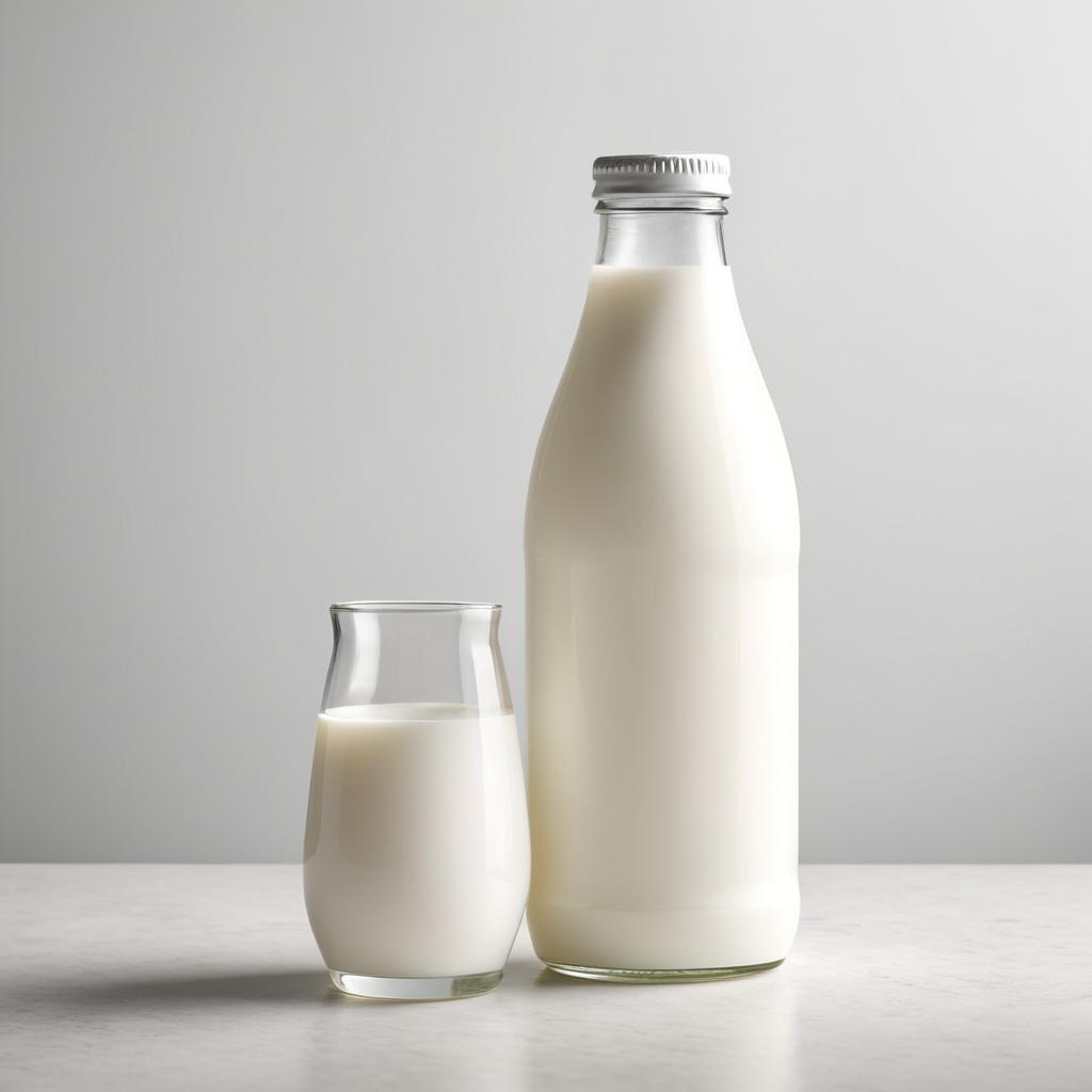 A mockup of a glass bottle of milk.