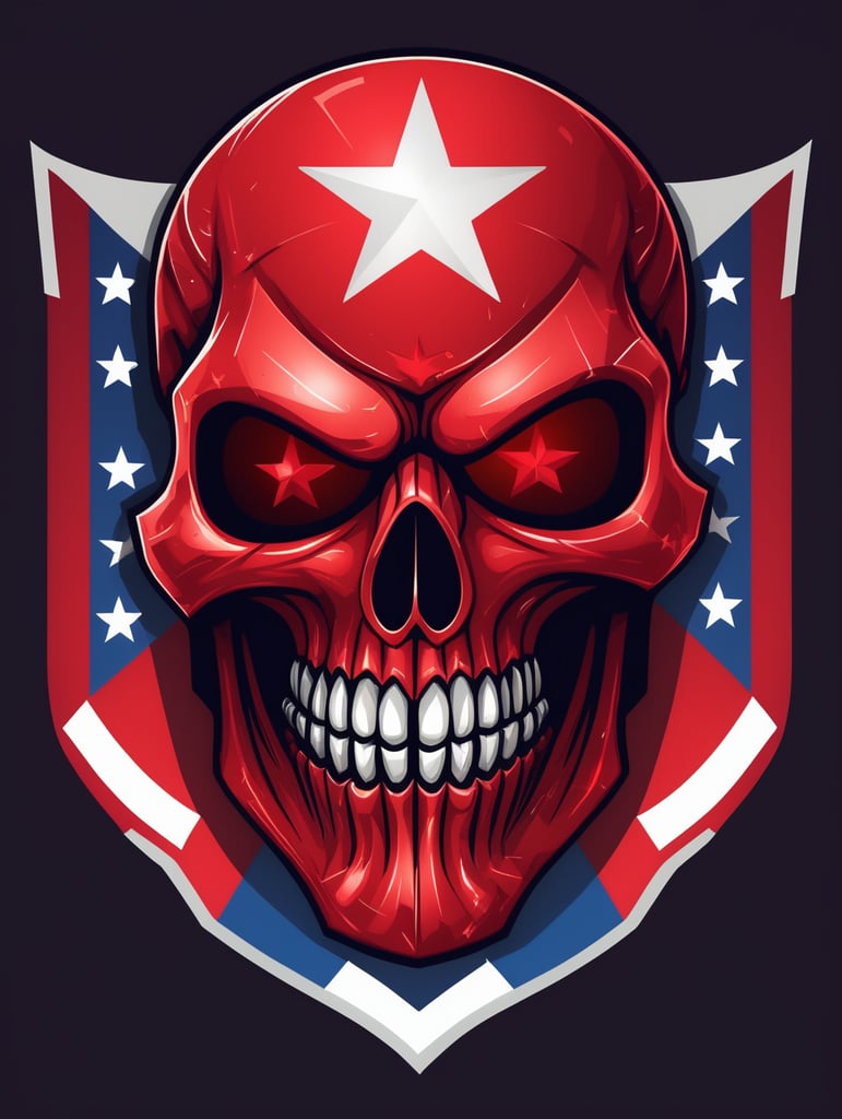 Vector american red skull with a flag and stars on it mascot logo, e-gaming, bright colors, Gaming Logo, vector image