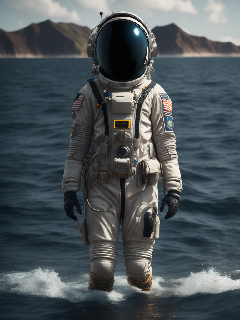Astronauta flotando sobre el océano, daft punk style, photorealistic