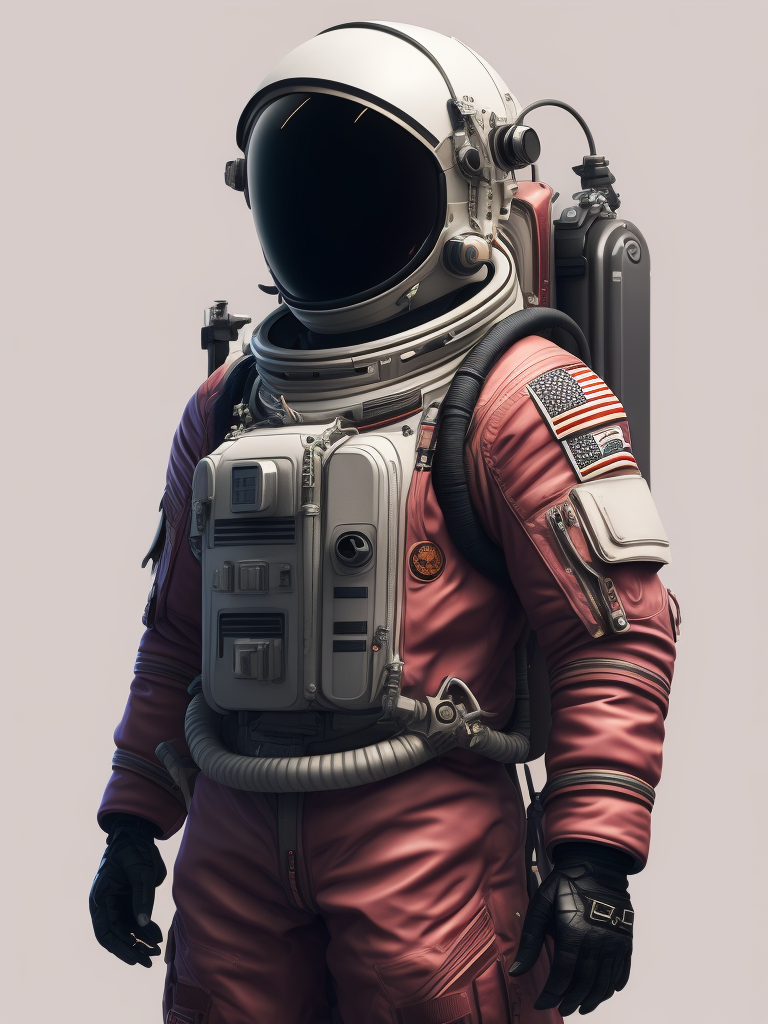 astronaut, standing still, pink space suit, white background