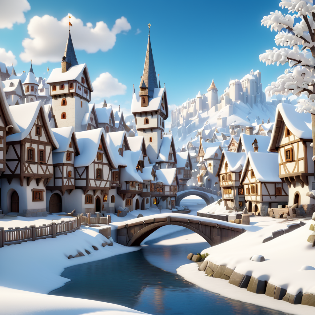 3d Snowy Winter medieval fantasy city