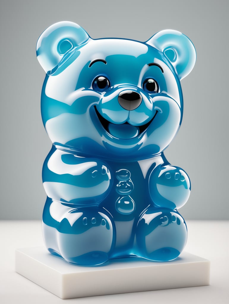 A huge 3D pastel all blue gummy bear with a cute smile Utilize a DSLR camera to capture every intricate detail, producing a dynamic portrait that exudes an epic aesthetic. Employ HDR and long shot techniques to enhance realism and depth, resulting in a masterpiece of unparalleled quality and resolution, worthy of admiration as a true work of art. White background