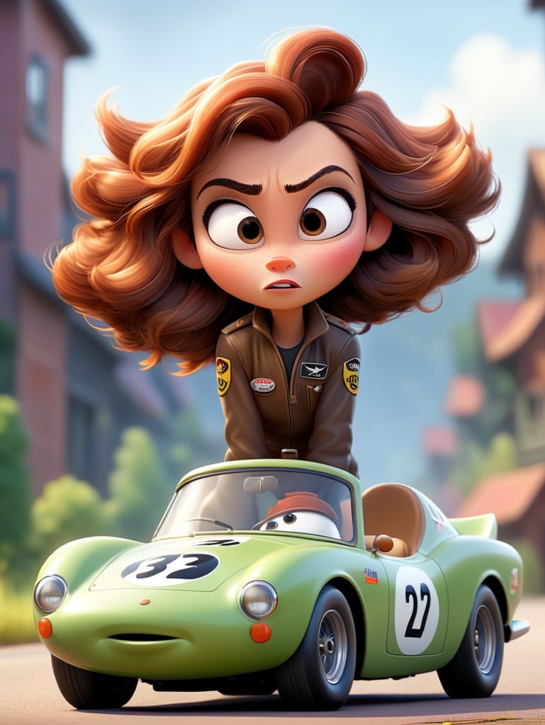 A race car pilot, brown hair