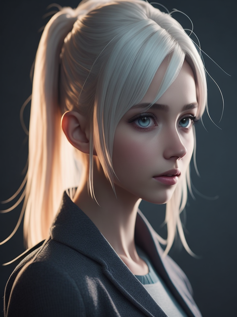 Girl who has platinum blond hair, 3d anime style, big anime eyes, anime face, very realistic and detailed anime styled hair, beautiful, dreamy, creative, aesthetic, realistic, detailed, 3d animation graphics, cinematic angle, cinematic light, 8k, ultra high resolution --v 5 --q 1 --s 500