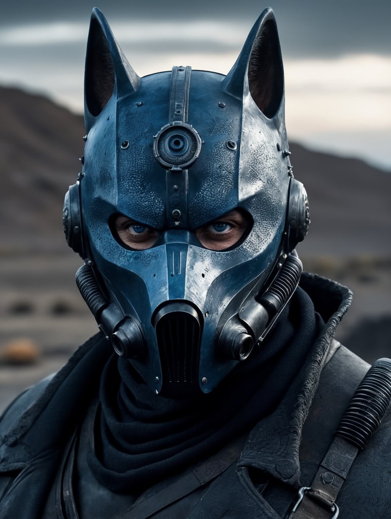 blue heeler waering mad max style mask