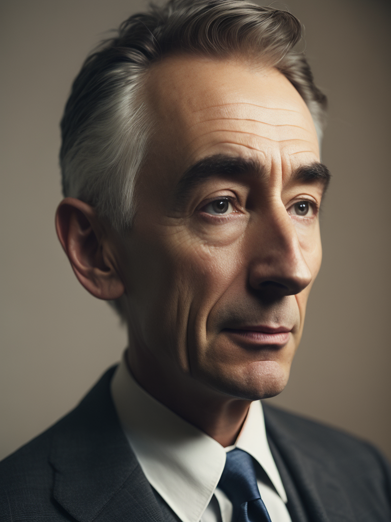 Robert Oppenheimer tapándose lo oído