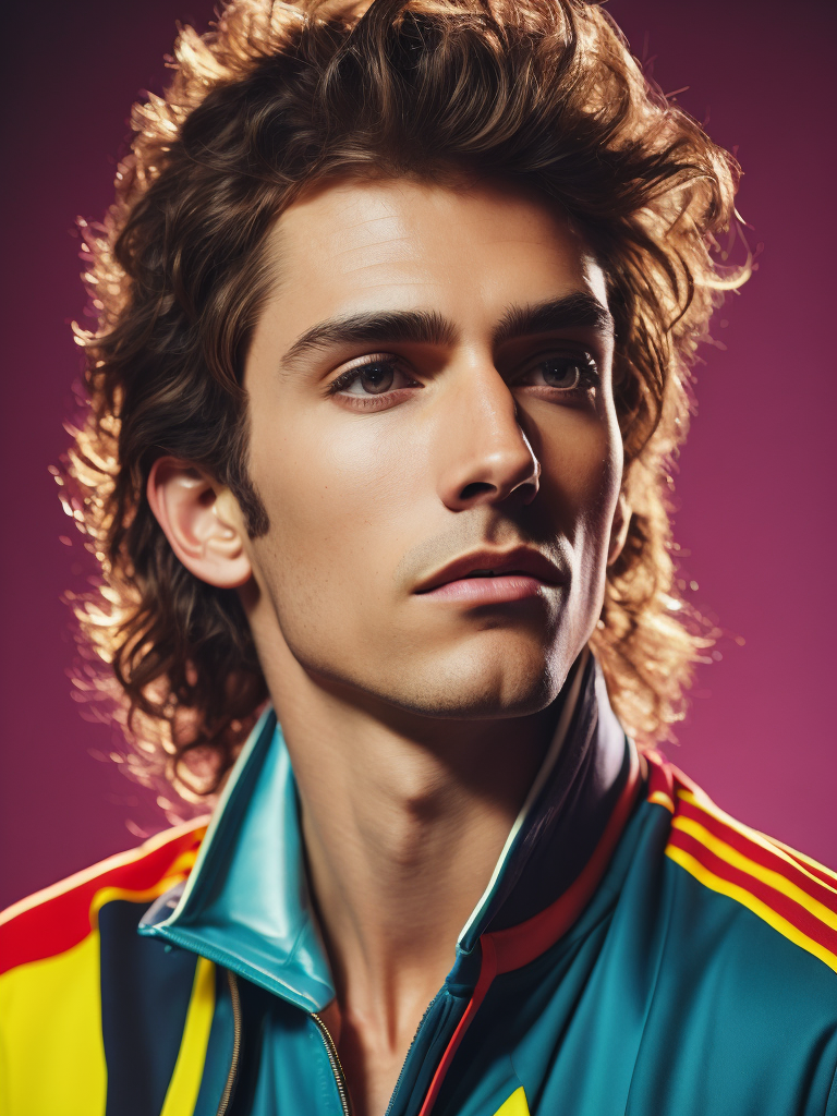 Portrait of tennis player in 80's style, vivid colors