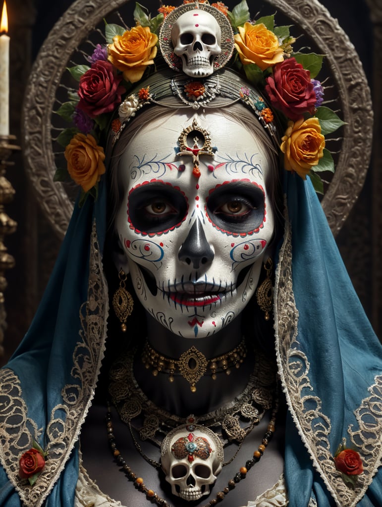 Day of the dead Virgin Mary with skull makeup