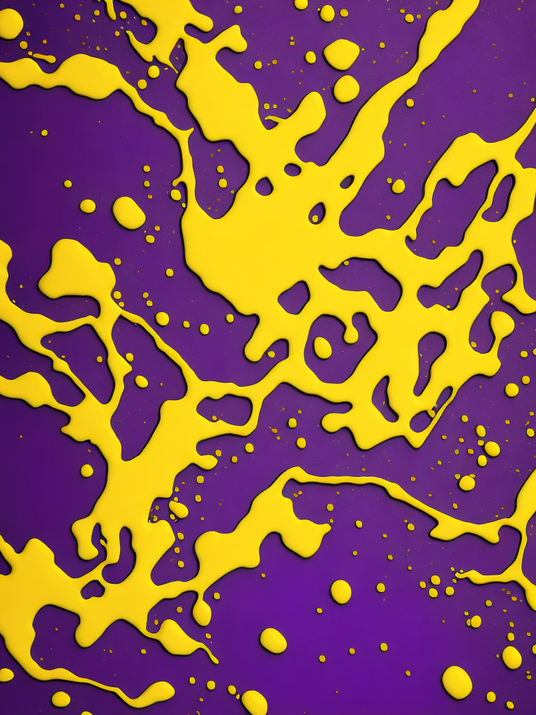 Two paint mixing texture, purple and yellow paint, pattern, background, top view, liquid