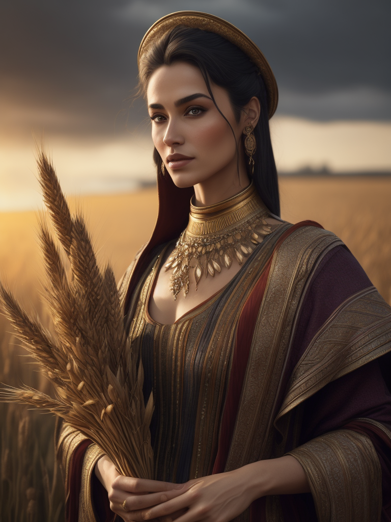 beautiful lady with tradition dress hold wheat in hand