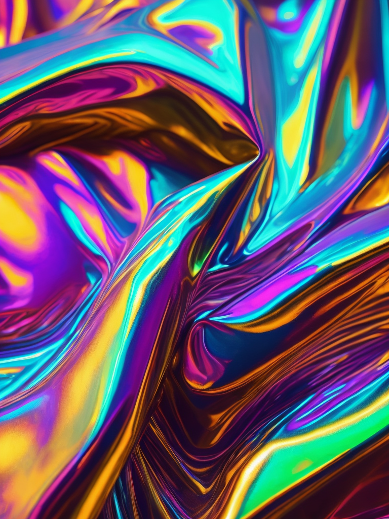 Texture of crumpled holographic foil, pattern, background, top view, metallized effect, metallic, multi-colored reflections, holographic effect