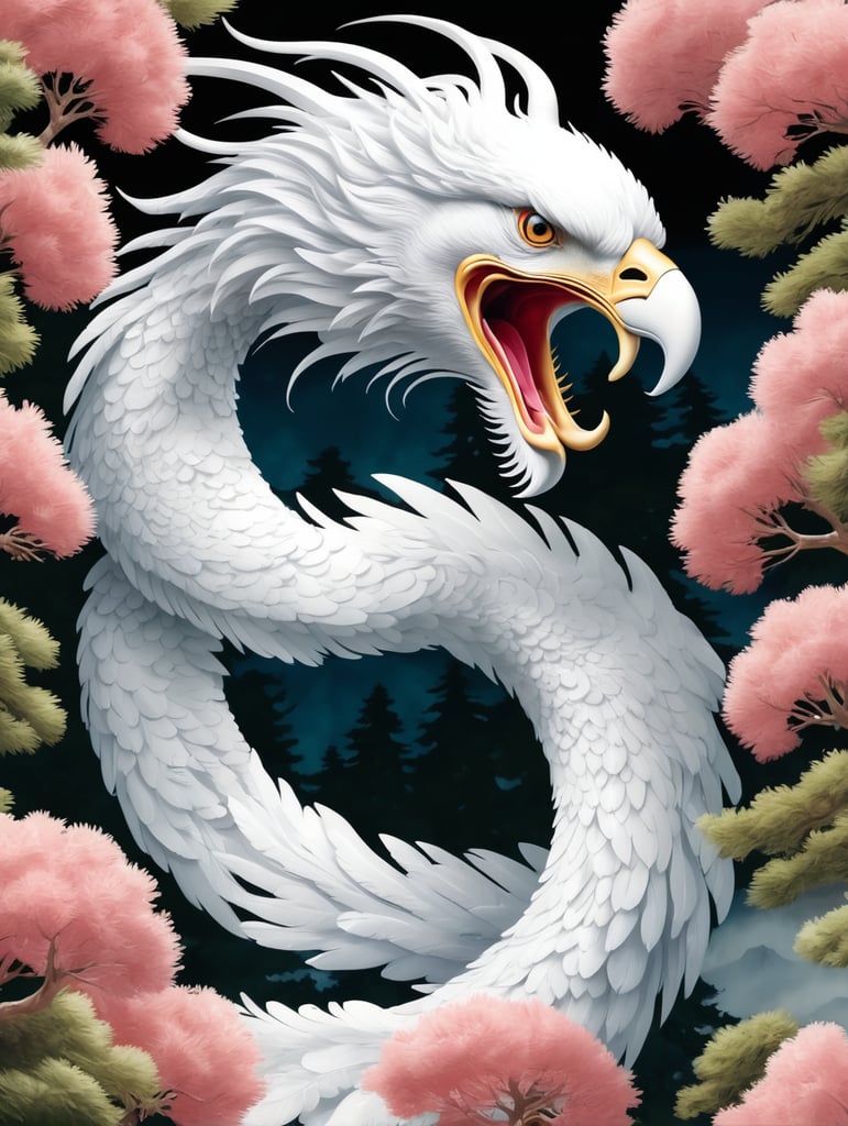 Japanese phoenix with cedar tree background