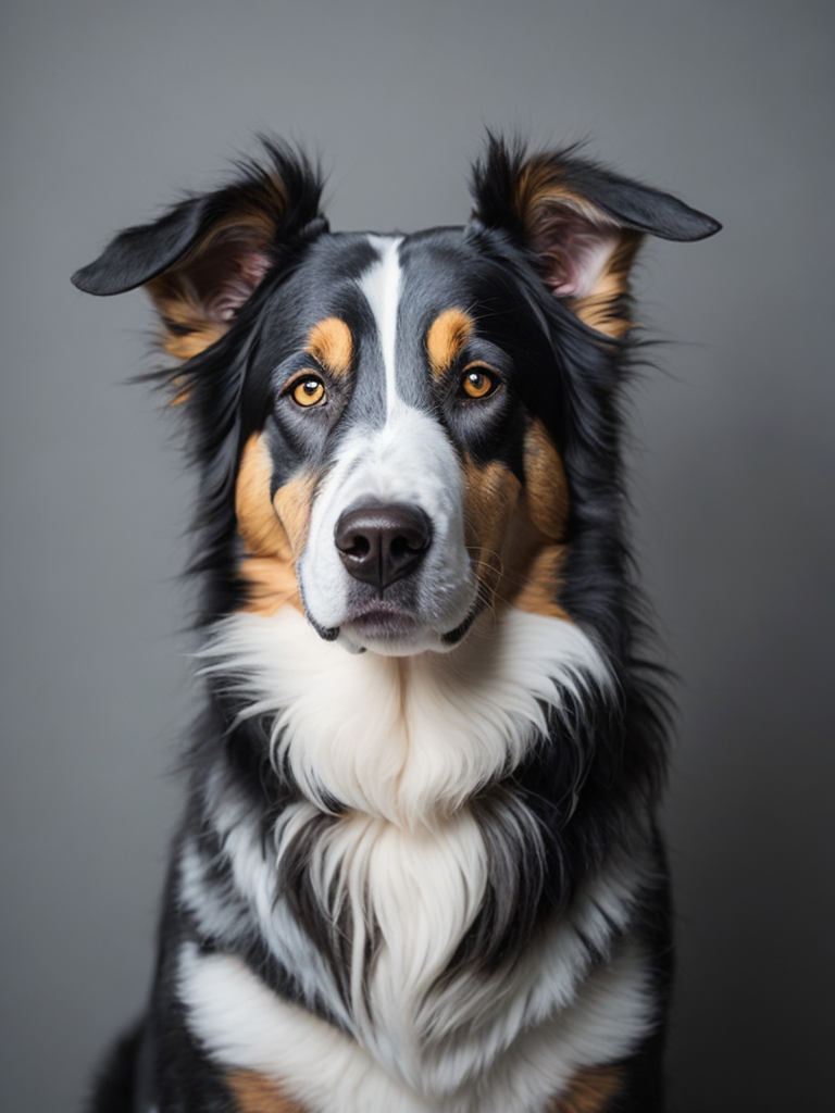 grey australian shepherd in a suit and tie, highly detailed photo, professional photo