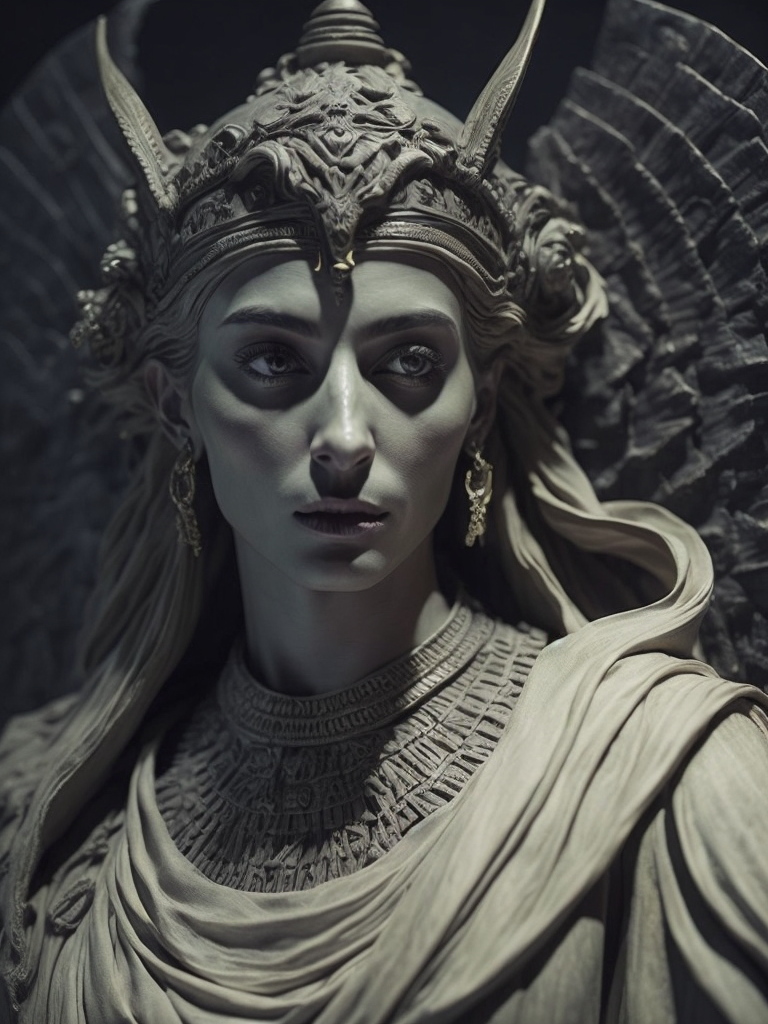 dark egiptian statue of isis, dark atmosphere, sharp on details